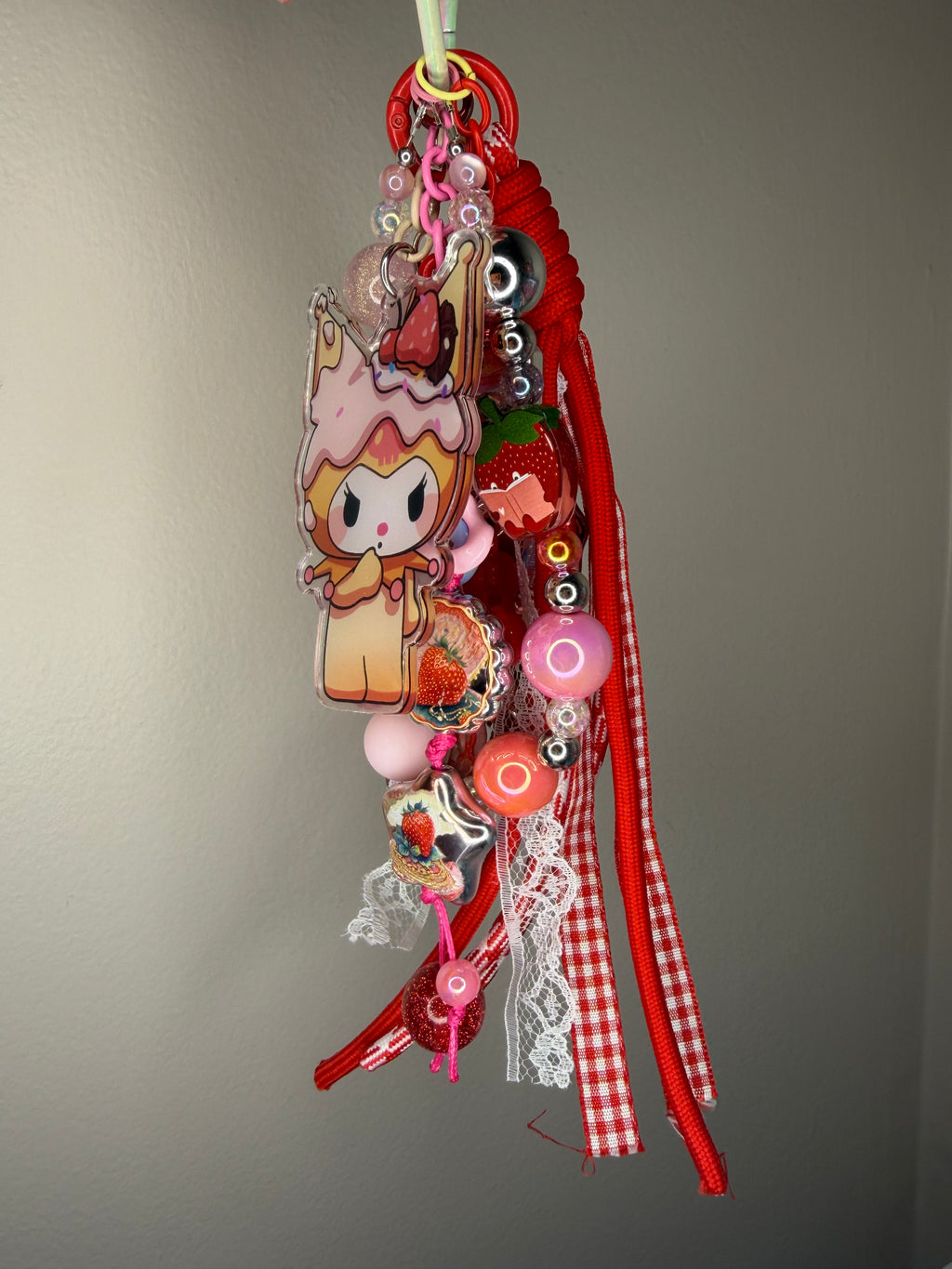 Kuromi strawberry bag charm