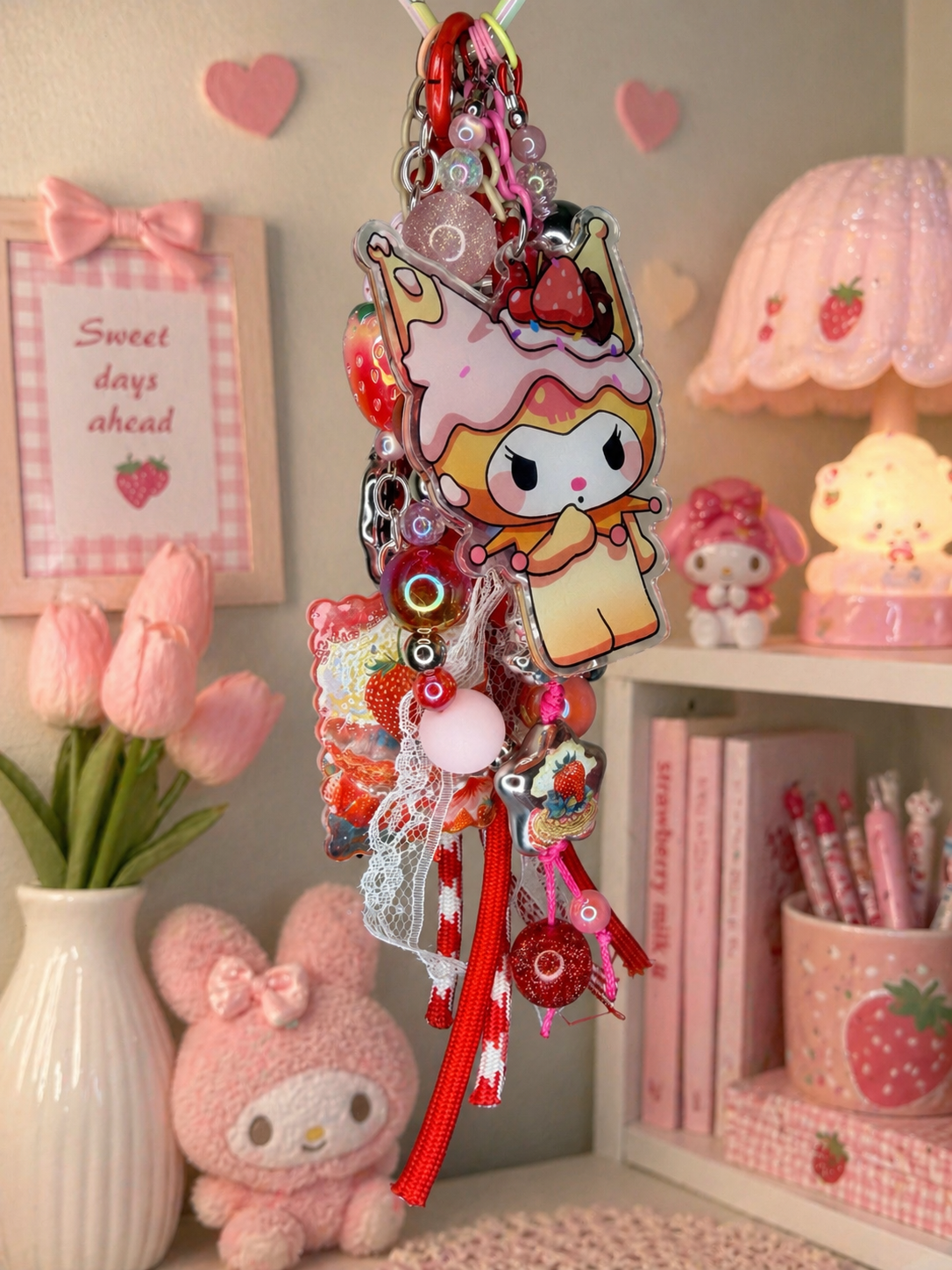 Kuromi strawberry bag charm